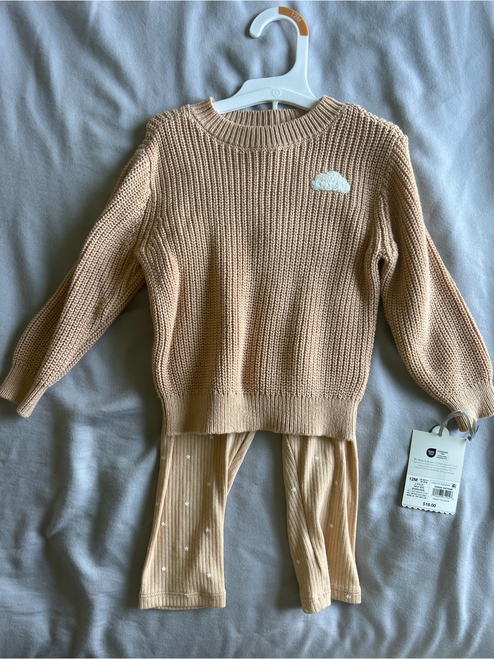 cloud island tan knit sweater and leggings set with white cloud